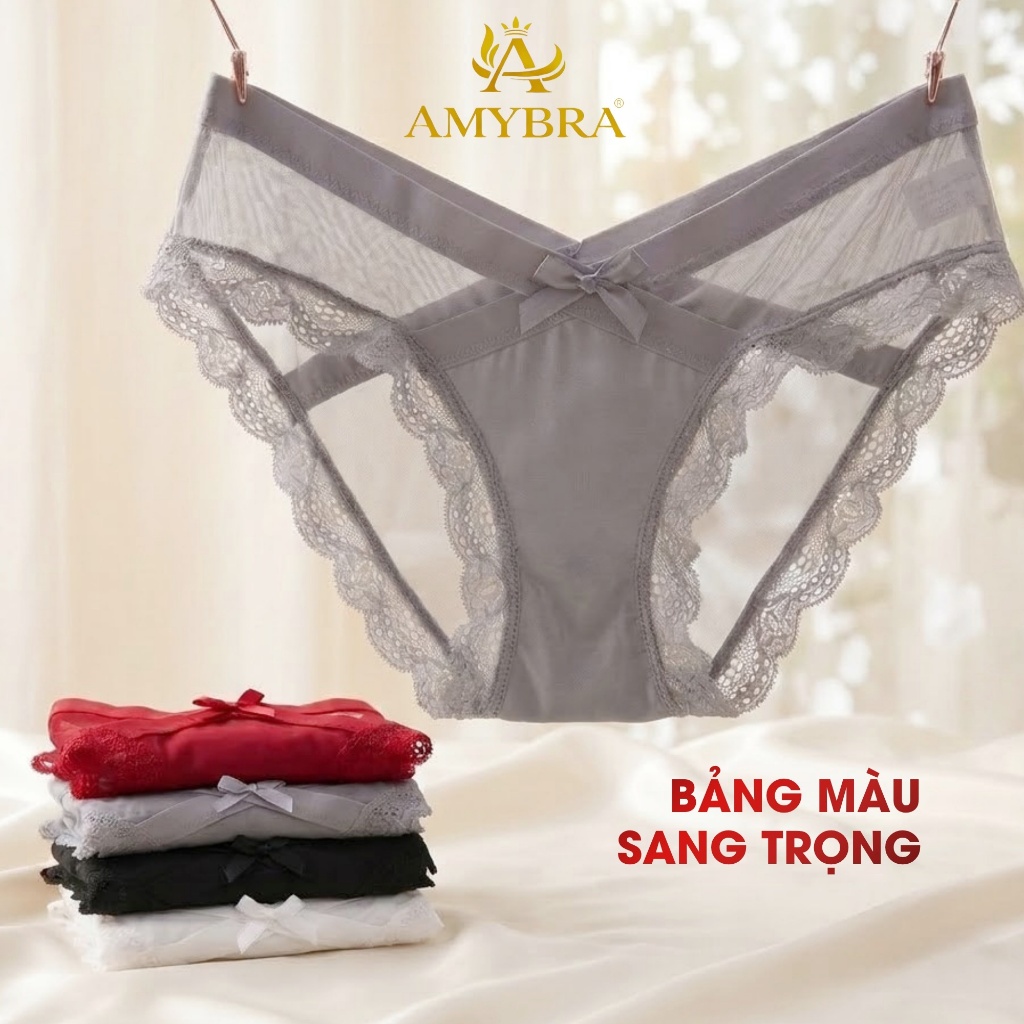Quần Lót Ren Nữ Gợi Cảm Cạp Chéo Sexy - Quần Chip Nữ Thiết Kế Nơ Quyến Rũ AMYBRA L8136
