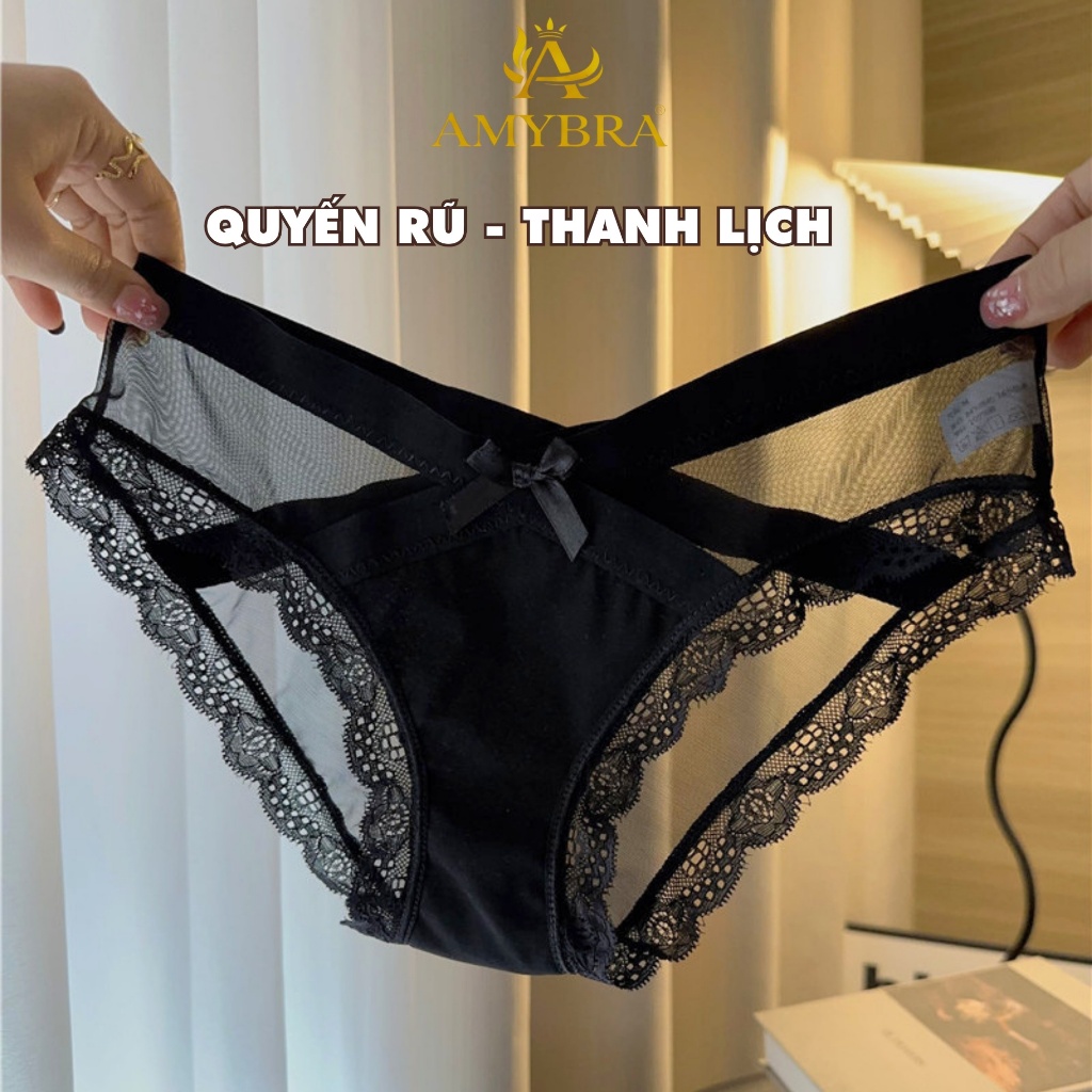 Quần Lót Ren Nữ Gợi Cảm Cạp Chéo Sexy - Quần Chip Nữ Thiết Kế Nơ Quyến Rũ AMYBRA L8136