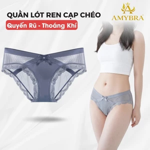 Quần Lót Nữ Phối Ren Xuyên Thấu Gợi Cảm, Quần Chip Nữ Đáy May Kháng Khuẩn AMYBRA L8136