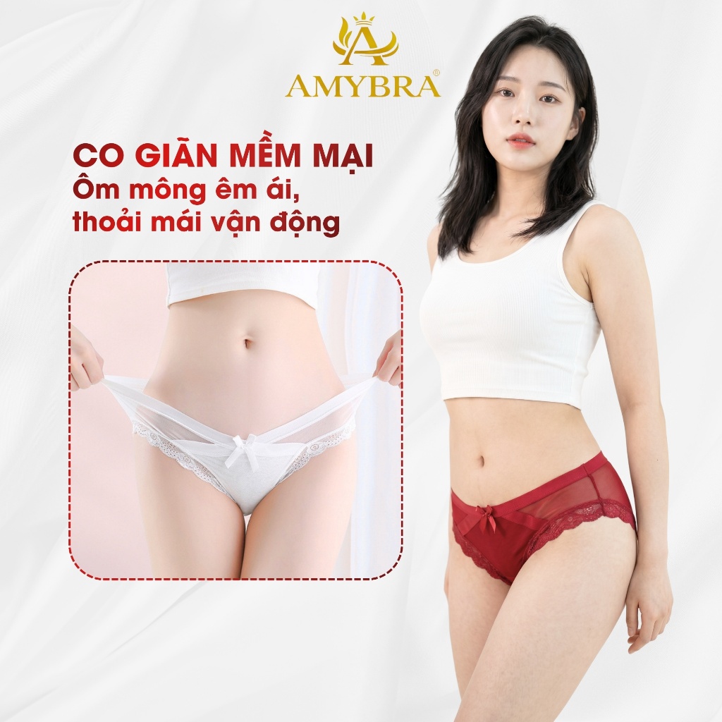 Quần Lót Ren Nữ Gợi Cảm Cạp Chéo Sexy - Quần Chip Nữ Thiết Kế Nơ Quyến Rũ AMYBRA L8136