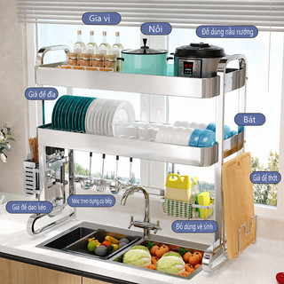 GSlife Kệ Gác Bồn Rửa Inox Đa Năng 1/2 Tầng Có Giá Dao Thớt Ống Đũa Chống Gỉ Sét