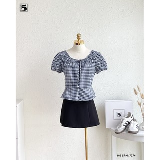 Áo kiểu ngắn tay Twentyfive phối cổ chun buộc nơ tay bồng nữ tính 7274
