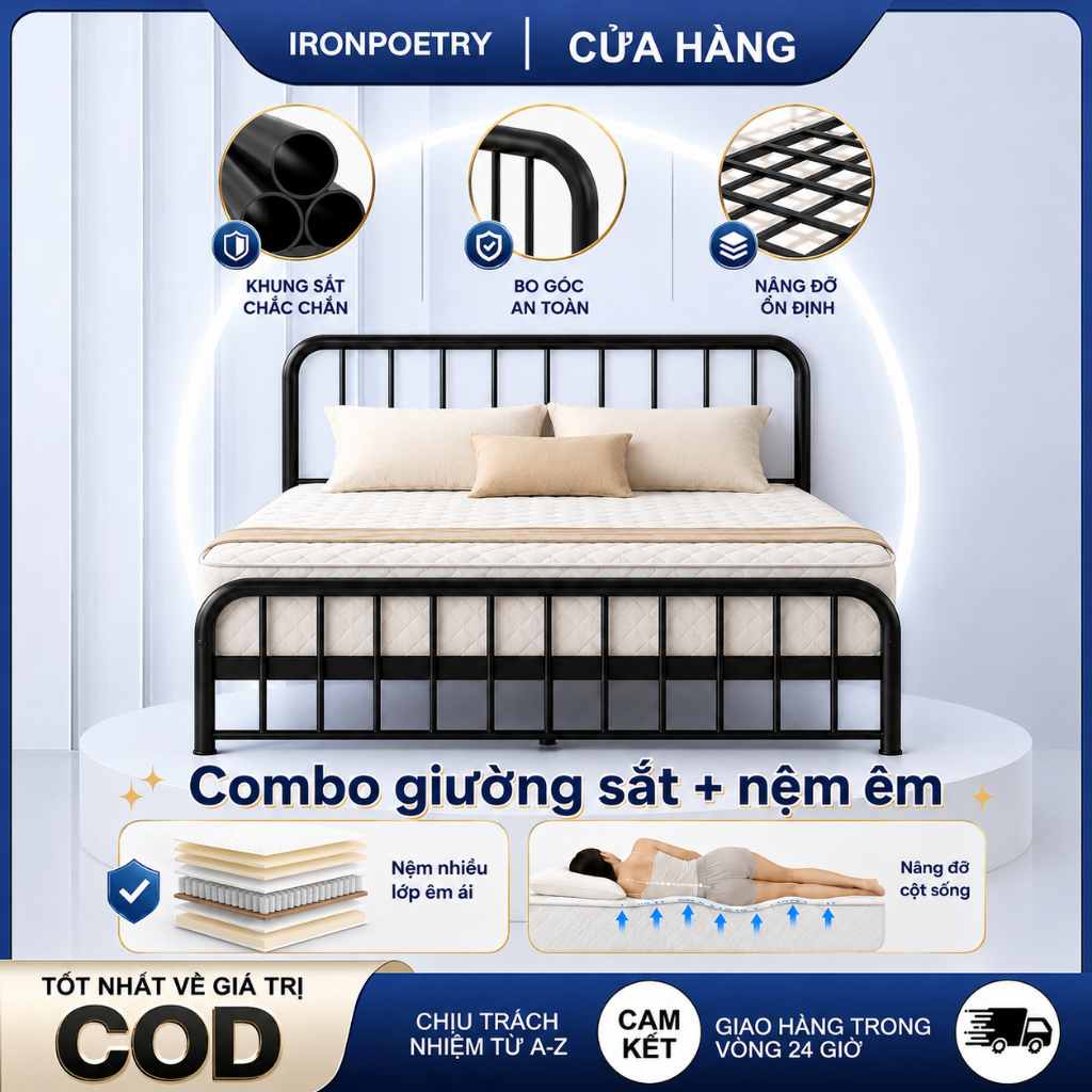 Giường sắt Bắc Âu Khung giường chịu lực nặng Giường sắt Khả năng chịu tải: 800kg Phòng ngủ khách sạn