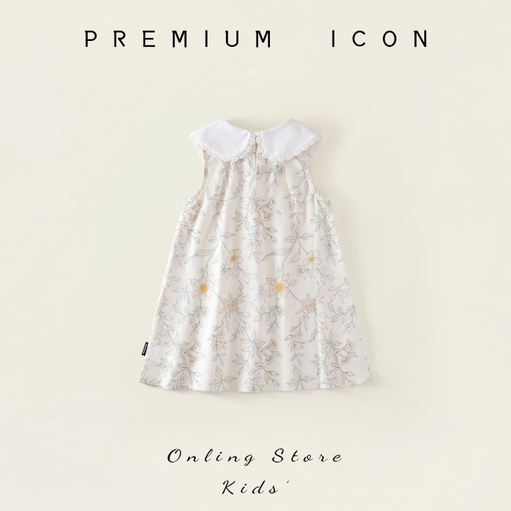 Váy Cho Bé Gái, Váy Thiết Kế Cổ Sen Họa Tiết Hoa Nhí Chất Liệu Cotton Mềm Mại Thoáng Mát
