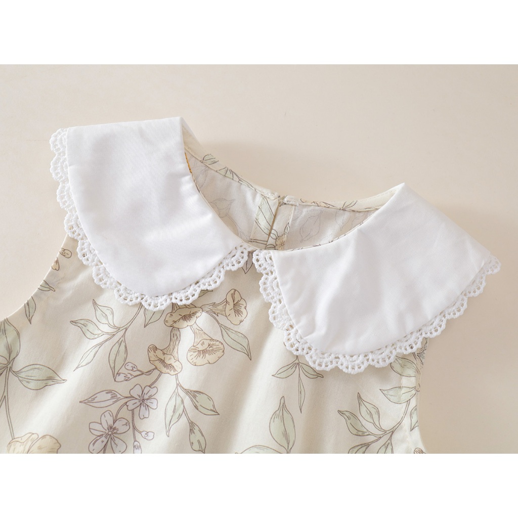 Váy Cho Bé Gái, Váy Thiết Kế Cổ Sen Họa Tiết Hoa Nhí Chất Liệu Cotton Mềm Mại Thoáng Mát