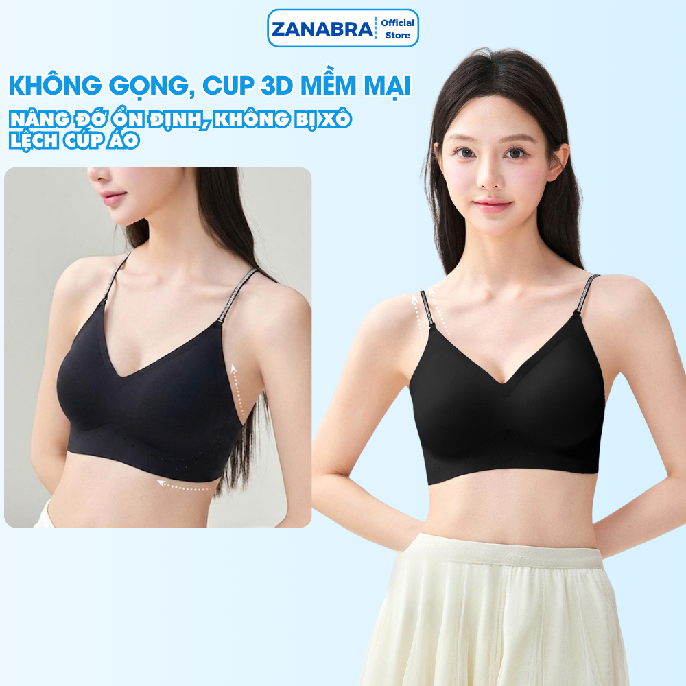 Áo Lót Áo Ngực Nữ đa năng mặc 3 Kiểu chất su Không Gọng - Đệm Cố Định - Bản Hở Lưng ZANABRA A925