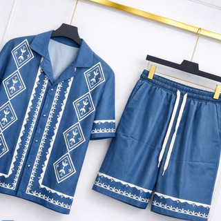bộ sơ mi đi biển cộc tay nam nữ họa tiết hoa lá, set bộ đồ hè nhóm team building chất vải lụa PLN fashion N27