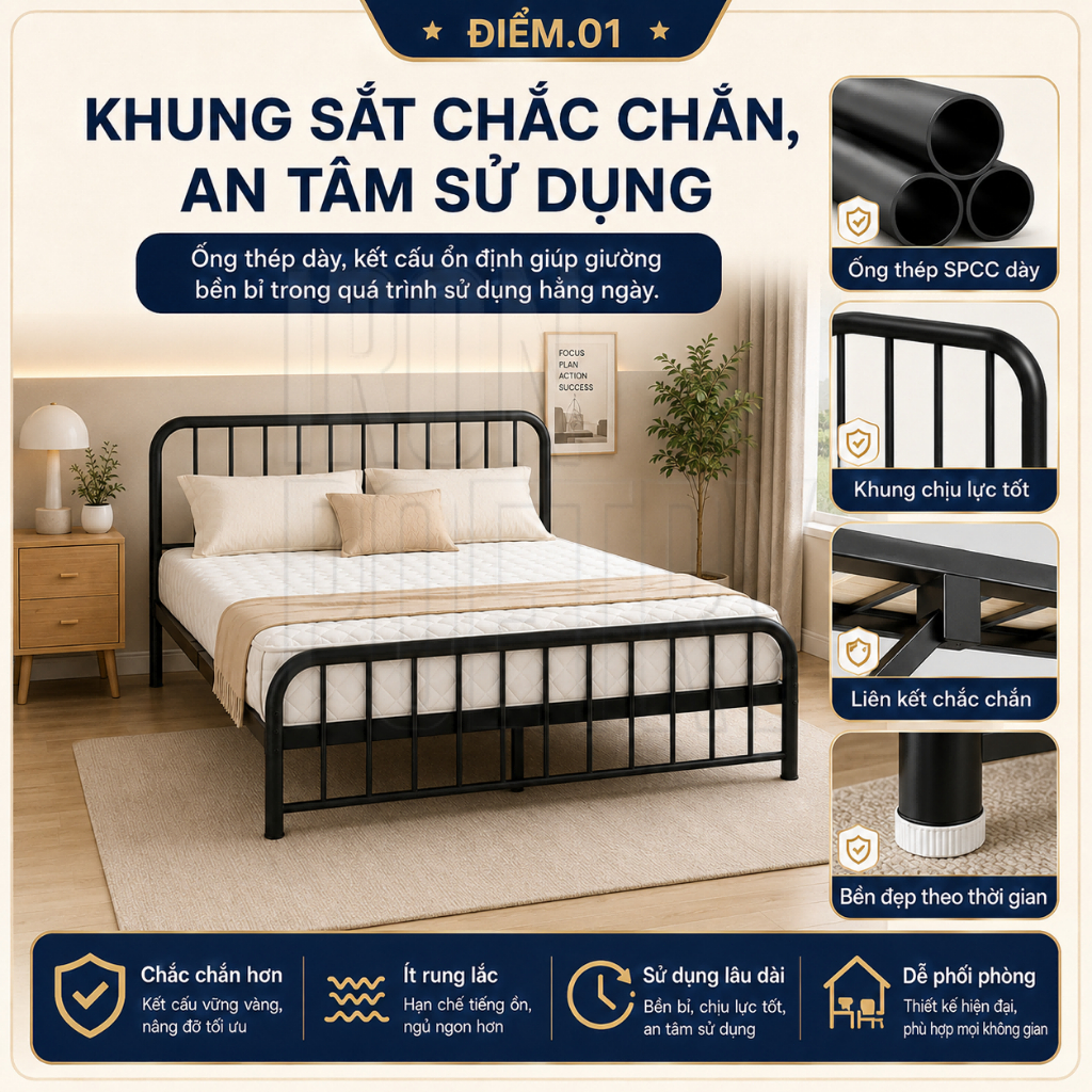 Giường sắt Bắc Âu Khung giường chịu lực nặng Giường sắt Khả năng chịu tải: 800kg Phòng ngủ khách sạn