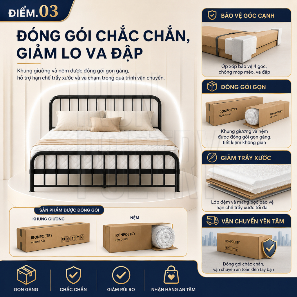 Giường sắt Bắc Âu Khung giường chịu lực nặng Giường sắt Khả năng chịu tải: 800kg Phòng ngủ khách sạn
