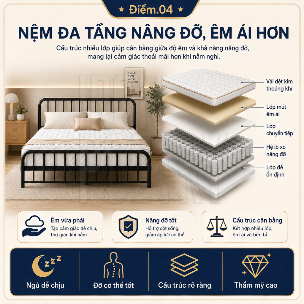 Giường sắt Bắc Âu Khung giường chịu lực nặng Giường sắt Khả năng chịu tải: 800kg Phòng ngủ khách sạn