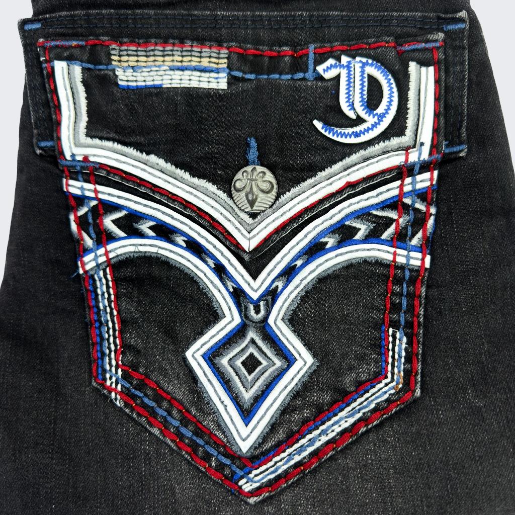 (COMBO ROCK VIP)Sơ Mi + Jeans Rock Dài Nam Thêu Họa Tiết Đắp Da Chỉ Nổi Sang Trọng Nút KIm Loại D1