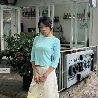 𝐑𝐞𝐧𝐞𝐞 𝐓𝐨𝐩 - Áo thun trơn, áo thun nữ tay dài màu trắng thêu chữ wishlist nhien.official NAT00029