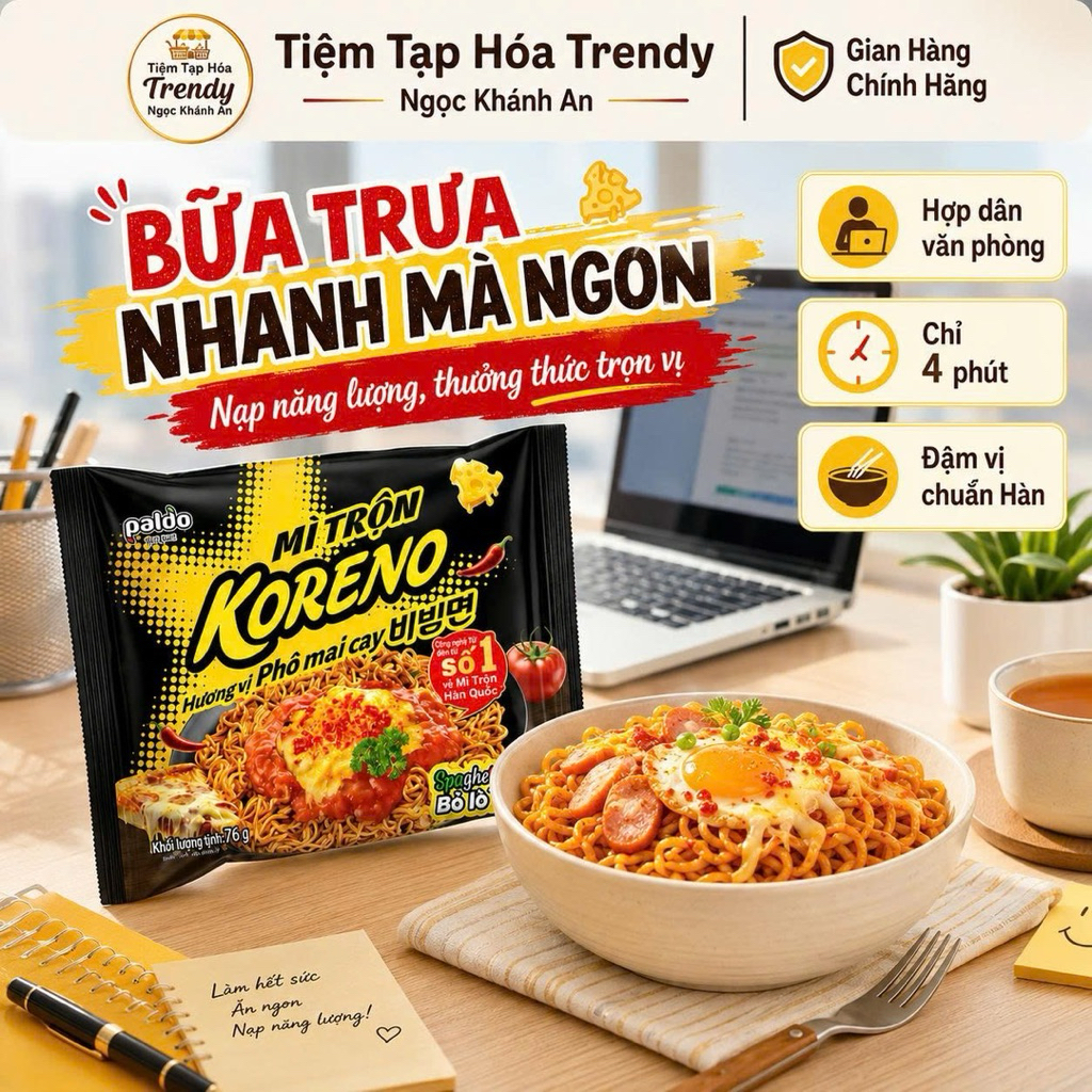 Mì Trộn Koreno Hương Vị Phô Mai Cay 76G Thùng 40 Gói- Cay Béo Đậm Đà, Sợi Mì Dai Ngon, Ăn Là Mê