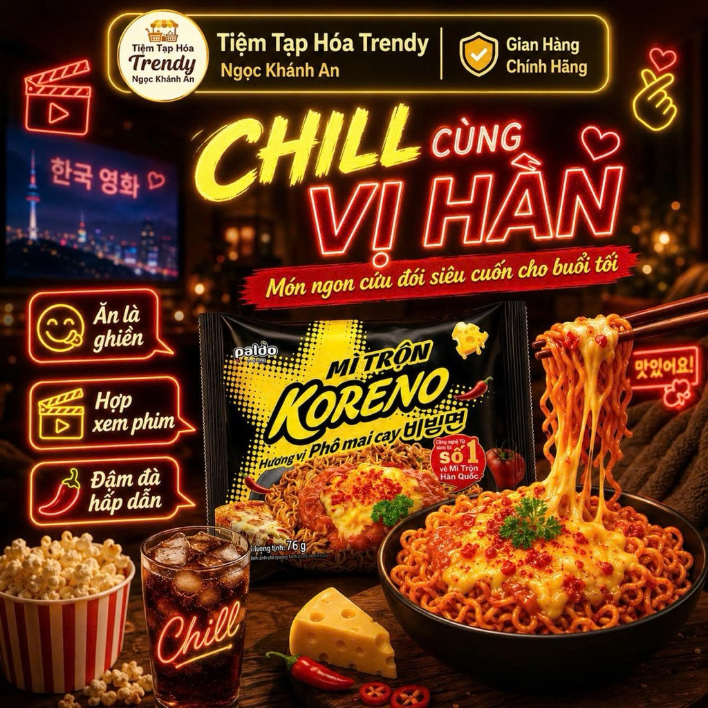 Mì Trộn Koreno Hương Vị Phô Mai Cay 76G Thùng 40 Gói- Cay Béo Đậm Đà, Sợi Mì Dai Ngon, Ăn Là Mê