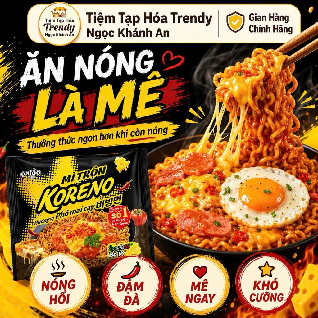 Mì Trộn Koreno Hương Vị Phô Mai Cay 76G Thùng 40 Gói- Cay Béo Đậm Đà, Sợi Mì Dai Ngon, Ăn Là Mê
