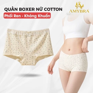Quần Boxer Nữ Họa Tiết Hoa Nhí Nữ Tính, Quần Lót Đùi Nữ Cạp Ren Mềm AMYBRA L5522