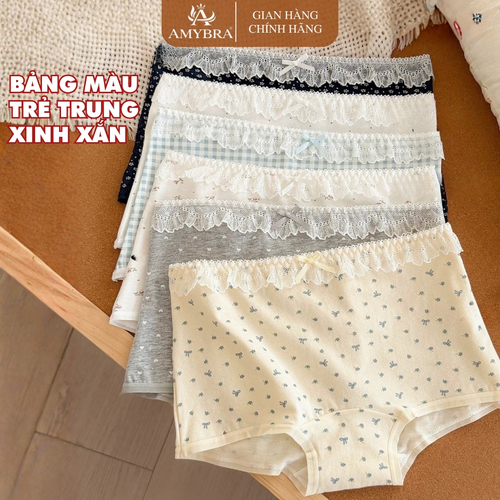 [ MẪU MỚI 2026 ] Quần Boxer Nữ Họa Tiết Hoa Nhí Nữ Tính, Quần Lót Đùi Nữ Cạp Ren Mềm AMYBRA L5522