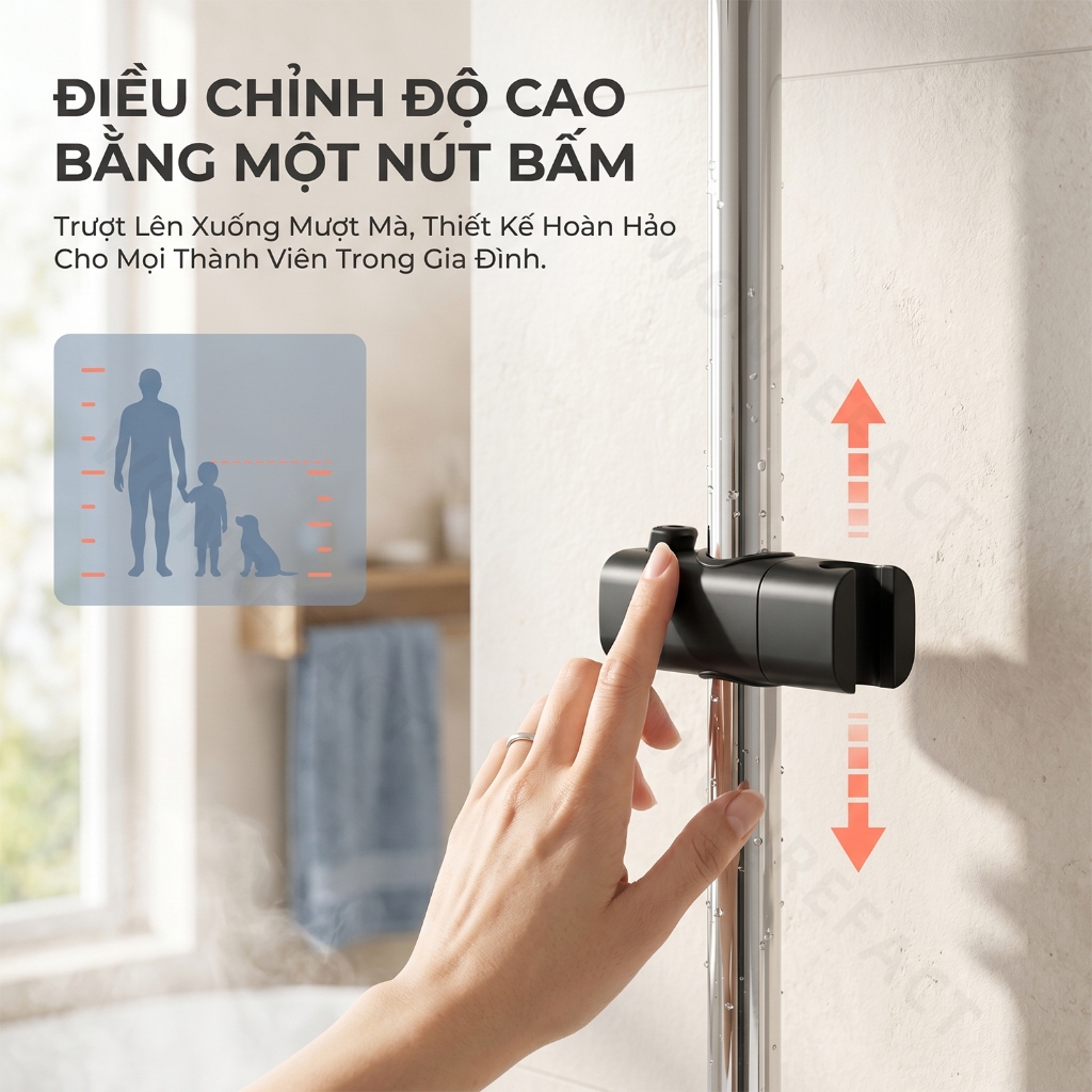 Giá Đỡ Vòi Sen Trượt Không Cần Tháo Dỡ Lắp Đặt 1 Giây Xoay 75 Độ Nhựa ABS Cao Cấp Phù Hợp Thanh Trượt Phi 20-25mm Đen