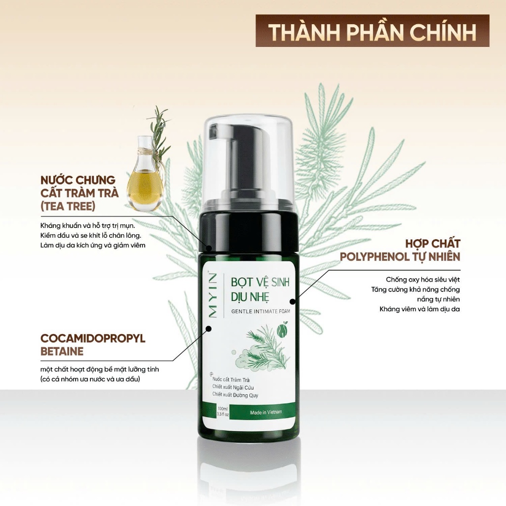MYIN Bọt Vệ Sinh Dịu Nhẹ  100ml- Làm Sạch Vùng Kín, Khử Mùi, Dưỡng Ẩm Tự Nhiên