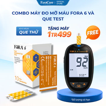 [ForaCare] MUA 10 QUE TẶNG MÁY | Que Thử Mỡ Máu Tặng Máy Đo Đường Huyết Fora 6, Đo 6 Chỉ Số + Kim