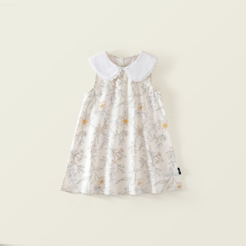 Váy Cho Bé Gái, Váy Thiết Kế Cổ Sen Họa Tiết Hoa Nhí Chất Liệu Cotton Mềm Mại Thoáng Mát
