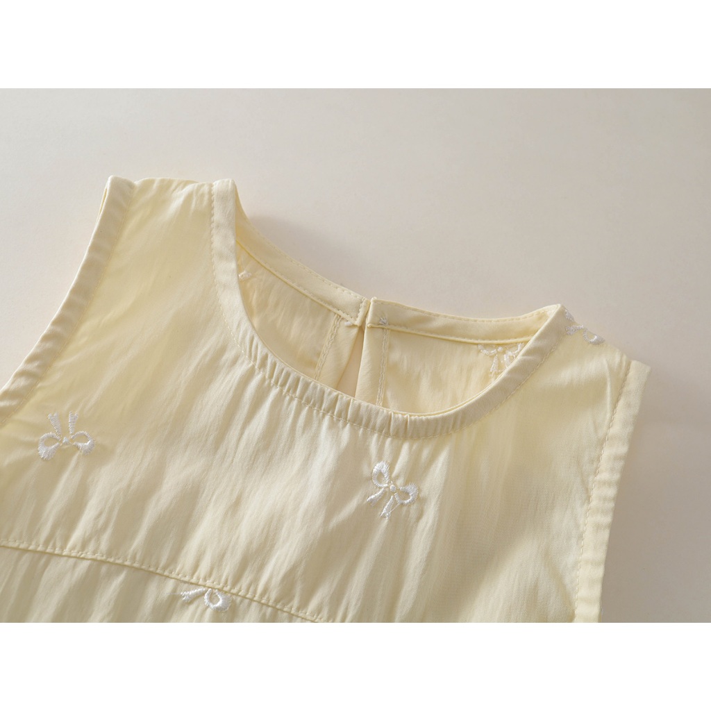 Váy Bé Gái, Váy Cho Bé Gái Thiết Kế Tiểu Thư Phối Nơ Nhẹ Nhàng Chân Váy Bí Chất Cotton Thoáng Mát