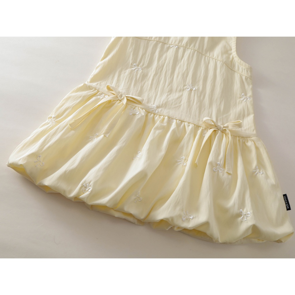 Váy Bé Gái, Váy Cho Bé Gái Thiết Kế Tiểu Thư Phối Nơ Nhẹ Nhàng Chân Váy Bí Chất Cotton Thoáng Mát