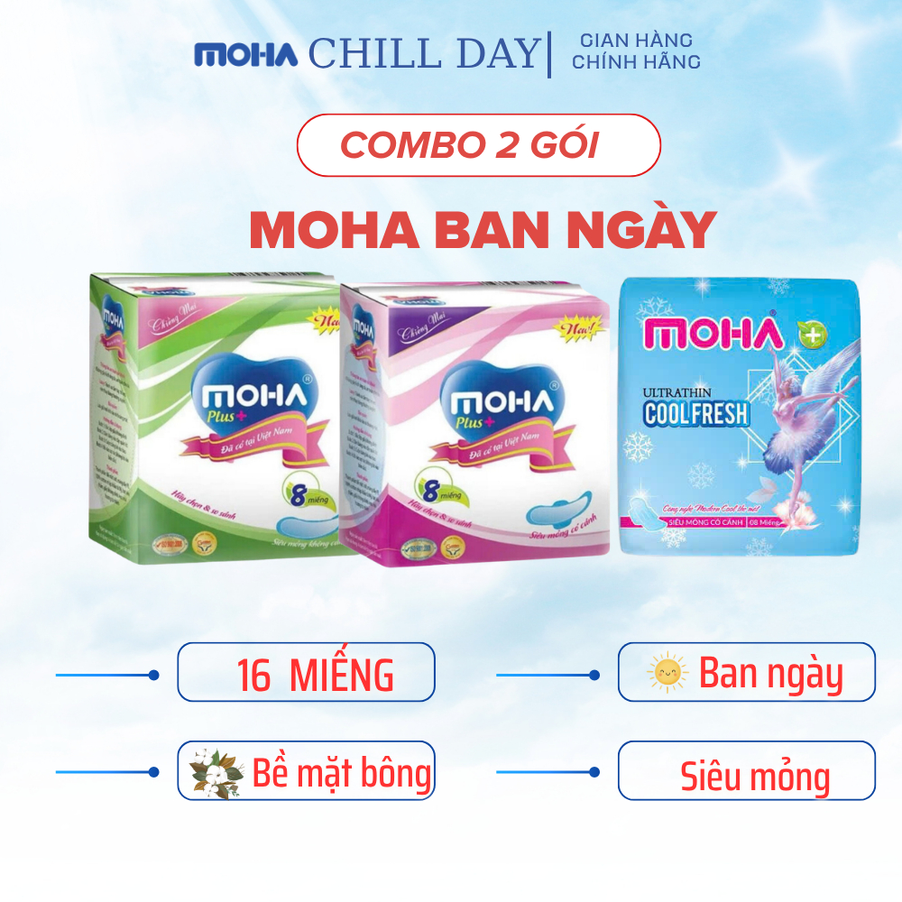 COMBO 2 gói băng vệ sinh có cánh, không cánh MOHA plus công nghệ NANO kháng khuẩn an toàn cho da