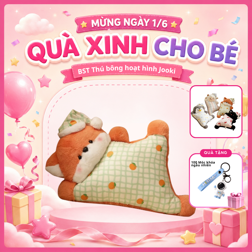 Gối thú nằm cute Heo, Cáo, Cừu, Mèo, Cánh Cụt độc lạ, mềm mịn [Tặng kèm móc khóa]