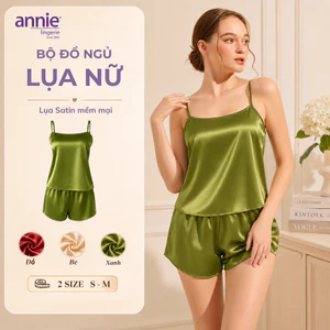 Bộ Đồ Ngủ Nữ Lụa Satin annie Cổ Ngang AL 6047 Mặc Nhà Cao Cấp, Mềm Mại Bóng Mịn, Thoáng Mát Sang Trọng