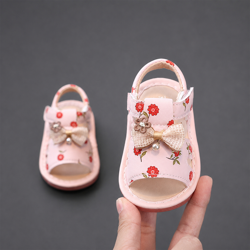 Dép Bé Gái Có Còi KiDuDiDs Size 16-20 Chống Trơn Êm Chân Đính Nơ Hoa Xinh Dễ Thương