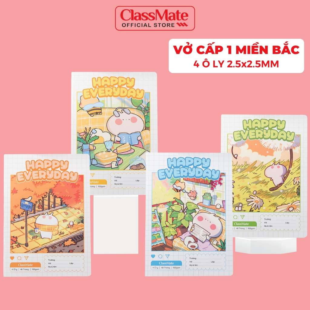 Vở Ô Ly Cấp 1 Miền Bắc Classmate Vở 4 Ô Li 2.5x2.5mm 100gsm, 48 Trang, Giấy Chống Loá Không Thấm Mực Sang Trang Sau