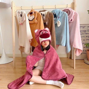Khăn Tắm Trẻ Em Có Mũ Trùm Đầu Hình Gấu Hồng Dễ Thương, Khăn Choàng Tắm Siêu Mềm Thấm Hút Tốt