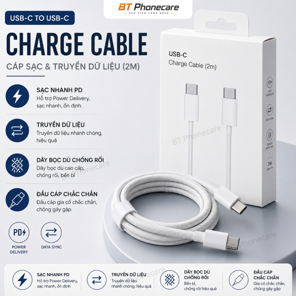 Cáp Sạc Nhanh USB-C PD Bọc Dù Chống Đứt Gãy Dùng Cho iPhone 15 16 17 Và Thiết Bị Type C