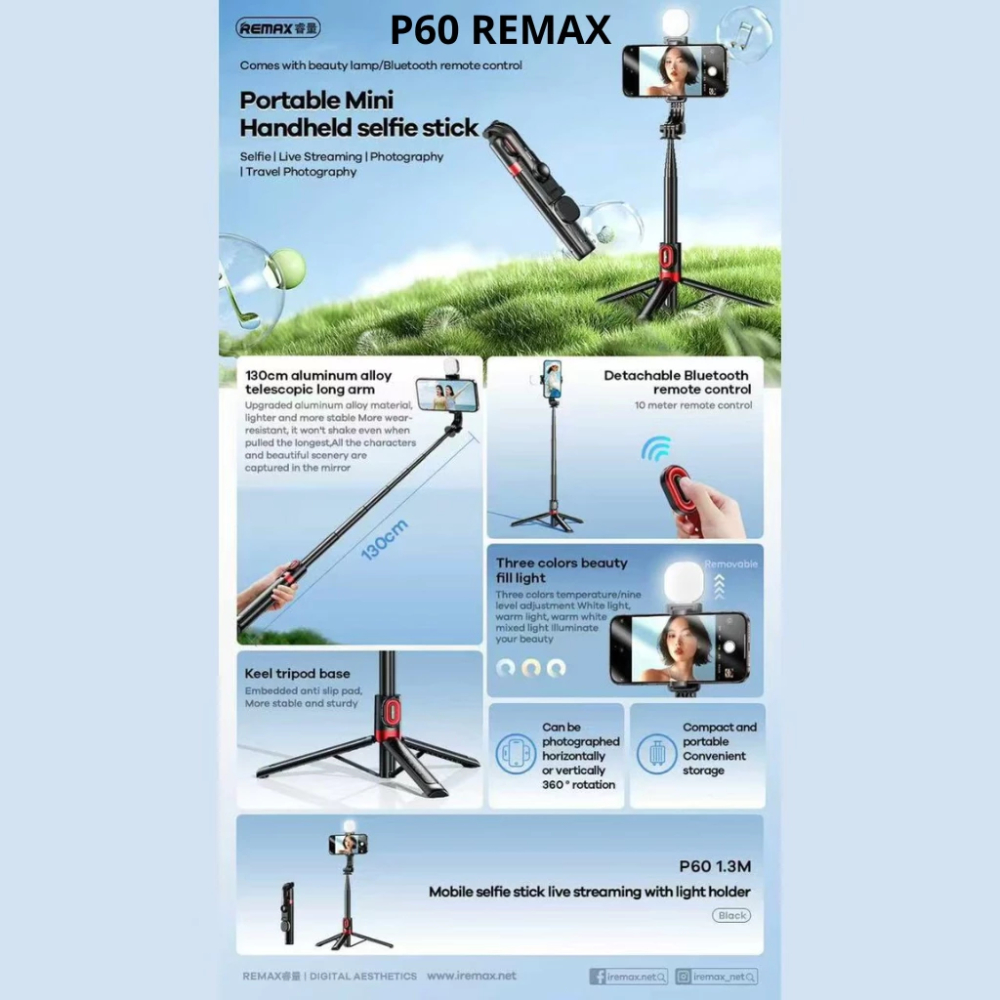 Gậy Chụp Ảnh P30 Remax Chống Rung Cao Cấp, Có Tích Hợp 3 Trong 1, Xoay 360 Độ Tiện Lợi Khi Sử Dụng