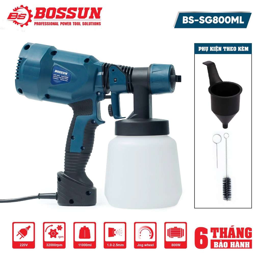 [CHÍNH HÃNG] Máy Phun Sơn Bossun BS-SG800ML - Lõi đồng 100% - Dung Tích 1100ml - Đầu 3 Chia