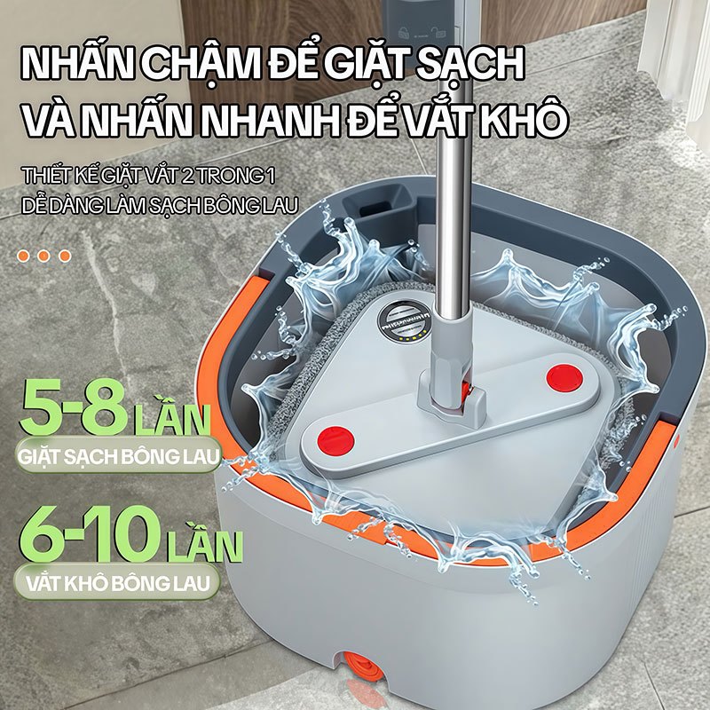 Cây Lau Nhà Tách Nước Bẩn KITIMOP PRO N08, Thùng Lau Nhà Tự Vắt Thông Minh, Chổi Lau Nhà Xoay 360 Độ