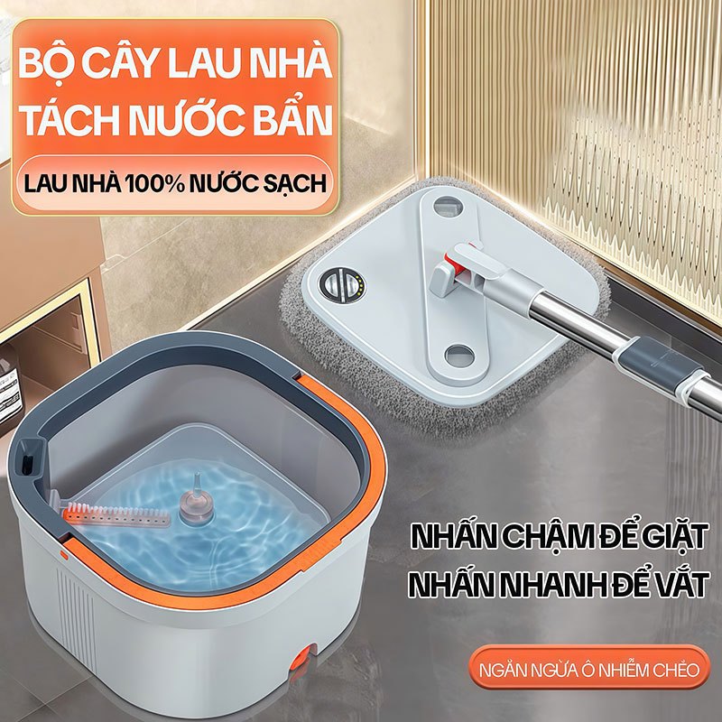 Cây Lau Nhà Tách Nước Bẩn KITIMOP PRO N08, Thùng Lau Nhà Tự Vắt Thông Minh, Chổi Lau Nhà Xoay 360 Độ