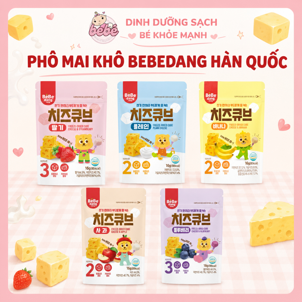 Phô Mai Khô Sấy Lạnh Bebedang 16g Hàn Quốc. Hương Vị Trái Cây Thơm Ngon