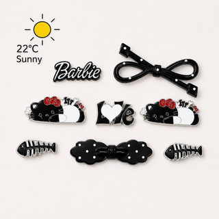 [ĐỘC QUYỀN] Set Charm Hello Kitty Đen Trắng Barbie Love Nơ Chấm Bi Cá Xương Kawaii Gắn Dép Siêu Cute 🖤🎀🐱✨