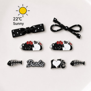 [ĐỘC QUYỀN] Set Charm Hello Kitty Đen Trắng Barbie Love Nơ Chấm Bi Cá Xương Kawaii Gắn Dép Siêu Cute 🖤🎀🐱✨
