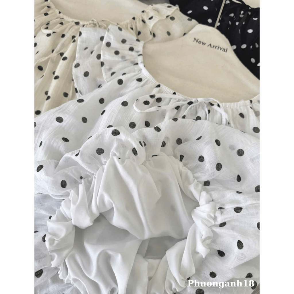 Áo babydoll tay bồng hàng QC họa tiết chấm bi 6466 A215