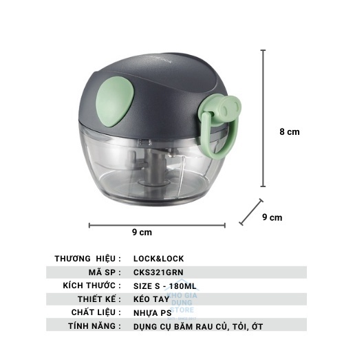 [Top Value] Dụng cụ băm rau củ quả, xay tỏi ớt mini cầm tay Lock&Lock CKS321 180ml máy xay đồ ăn dặm cầm tay