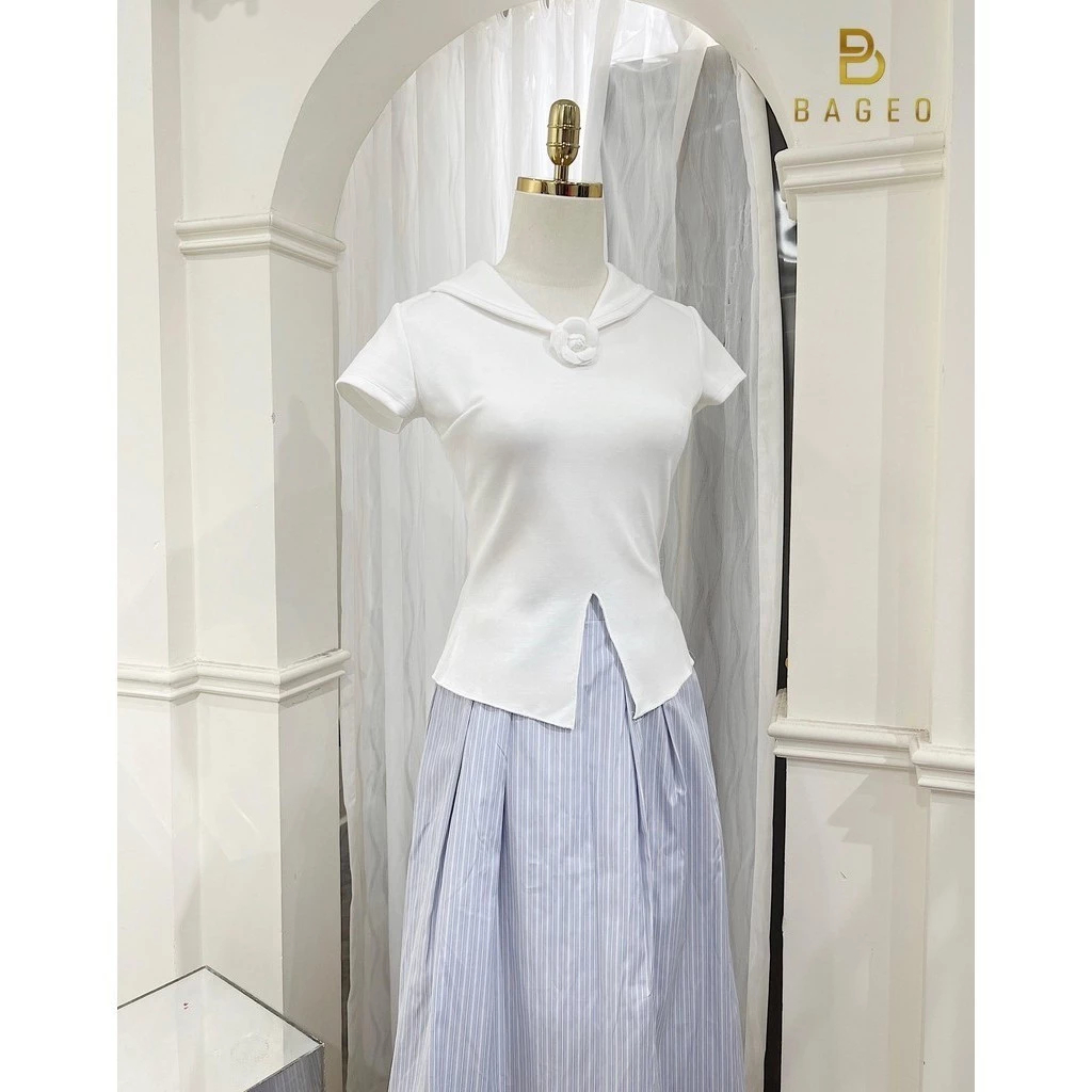 Set đồ nữ maxi hai mảnh áo lửng trễ vai phối ren bo chun tay dài kết hợp chân váy dài mặc đi du lịch hè HCOM27256