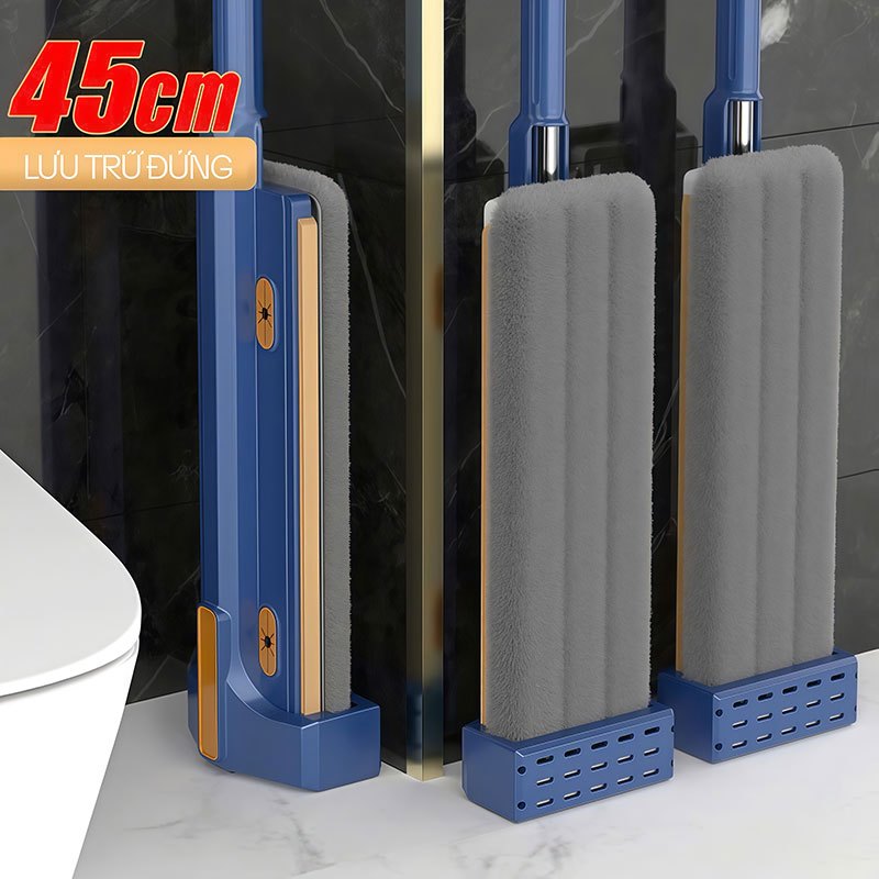 Cây Lau Nhà Tự Vắt KITIMOP-MONSTER-45CM2-BLUE, Chổi Lau Nhà Tự Vắt Thông Minh Xoay 360 Độ, 3 Bông Lau