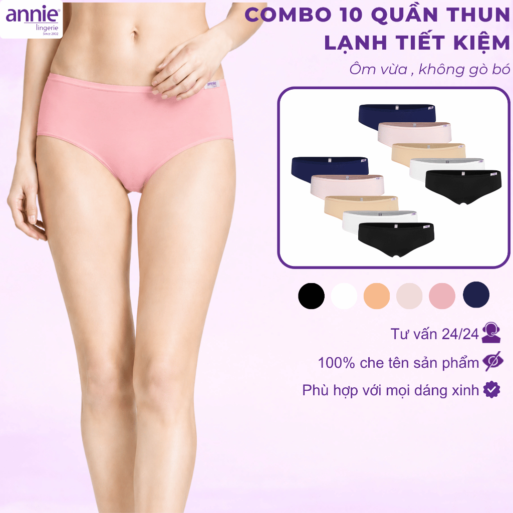 Combo 10 quần lót nữ trơn thun lạnh, lưng thấp cao cấp annie lingerie QE4534 ôm sát cơ thể, mềm mịn