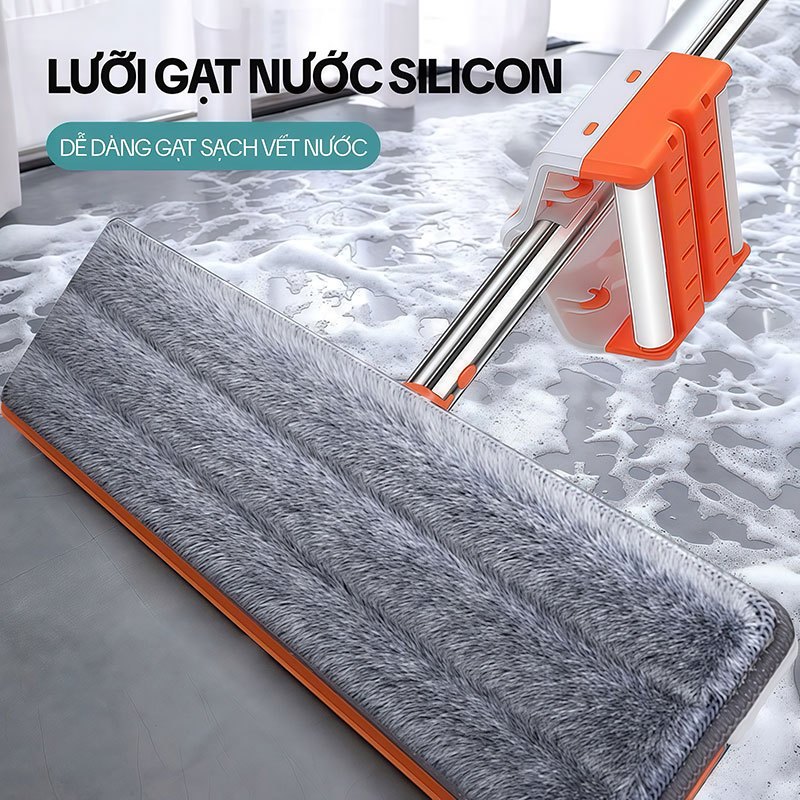 Cây Lau Nhà Tự Vắt KITIMOP WHITE 42CM, Chổi Lau Nhà Tự Vắt Thông Minh Xoay 360 Độ, 3 Bông Lau