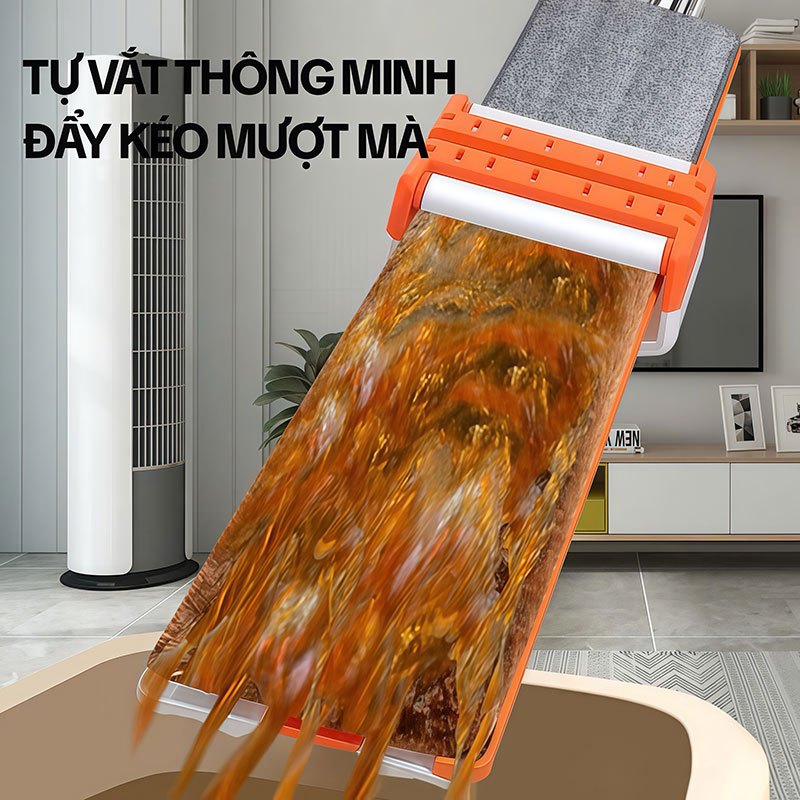 Cây Lau Nhà Tự Vắt KITIMOP WHITE 42CM, Chổi Lau Nhà Tự Vắt Thông Minh Xoay 360 Độ, 3 Bông Lau
