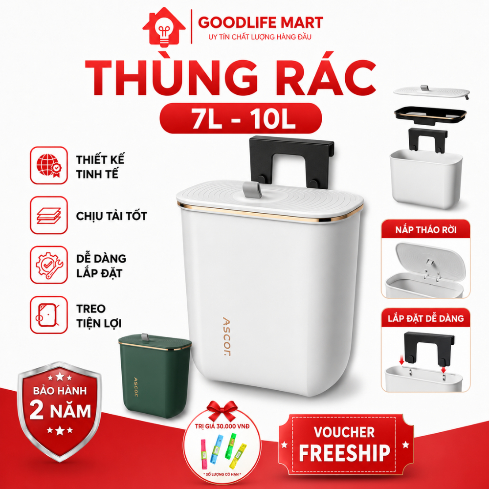 Thùng Đựng Rác Treo Tủ - Thùng Đựng Rác Nhựa ABS Cao Cấp Có Nắp Đậy Nhỏ Gọn - Tiện Lợi - An Toàn