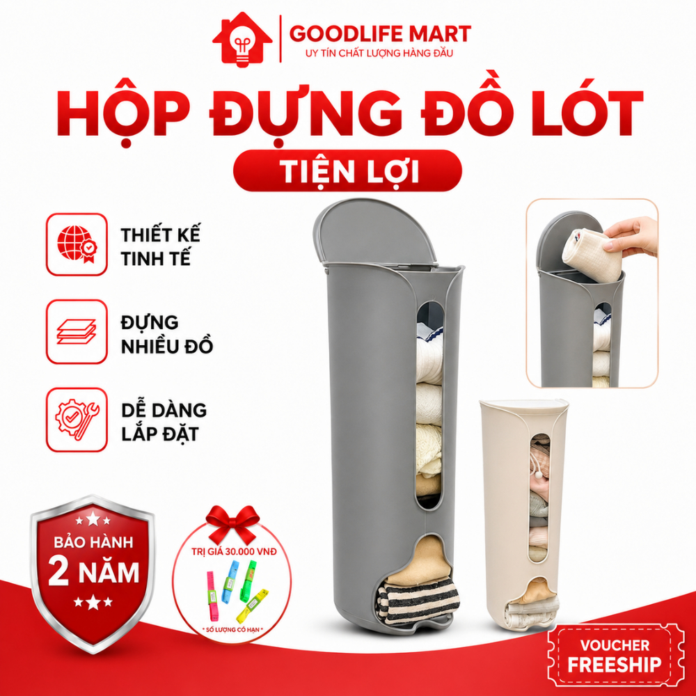 Hộp đựng đồ lót tất, vớ sang trọng gọn gàng, nhựa cứng cáp bền bỉ, treo cánh tủ nhà dễ sử dụng